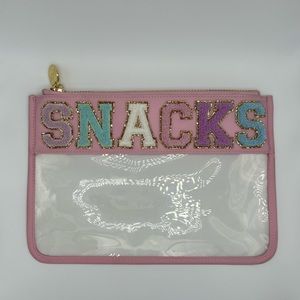 Stoney Clover Lane Flamingo Clear Zipper Flat Pouch SNACKS Multi Color Patches